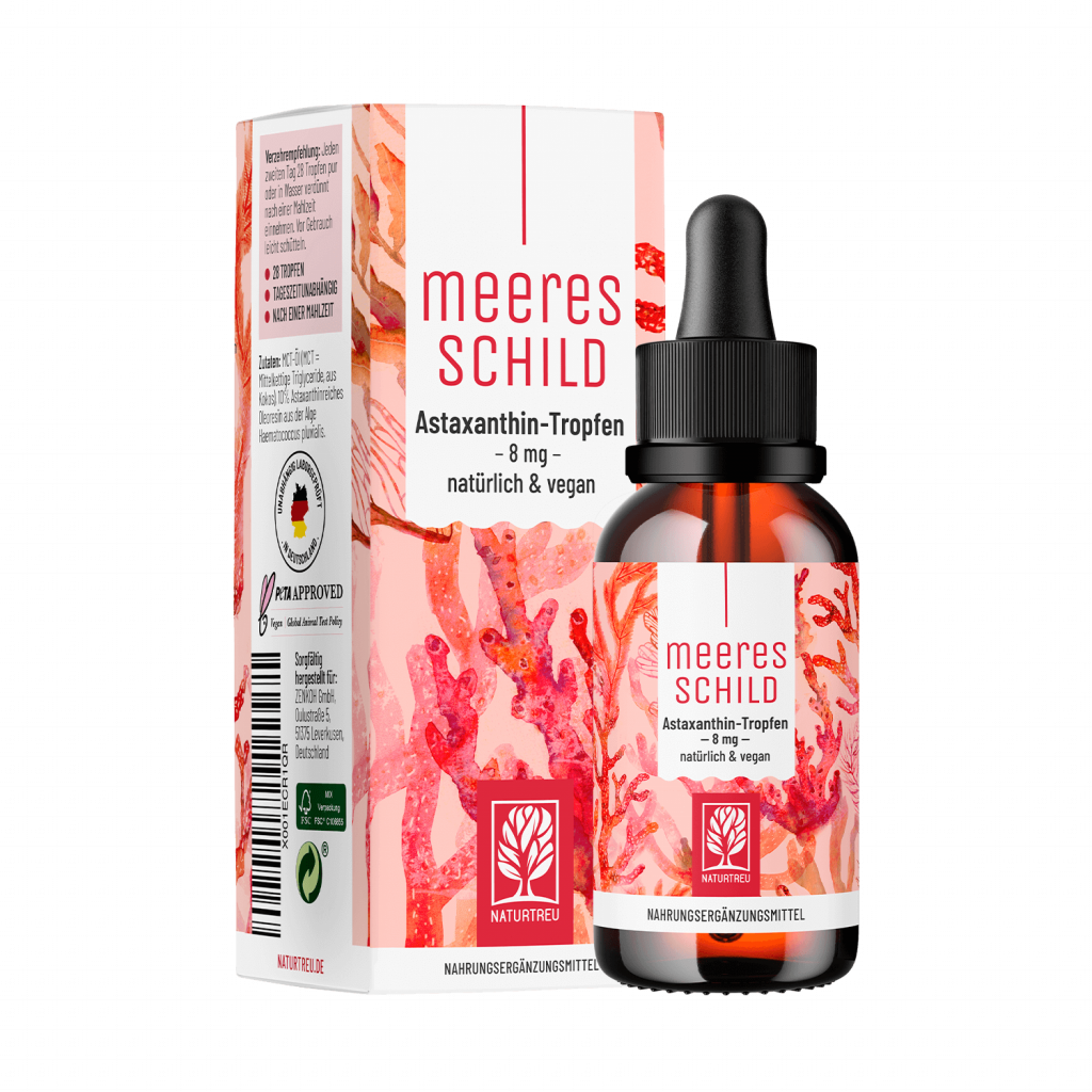 Naturtreu Meeresschild Astaxanthin 8 mg Tropfen hochdosiert vegan Hawaii Mikroalge Made in Germany