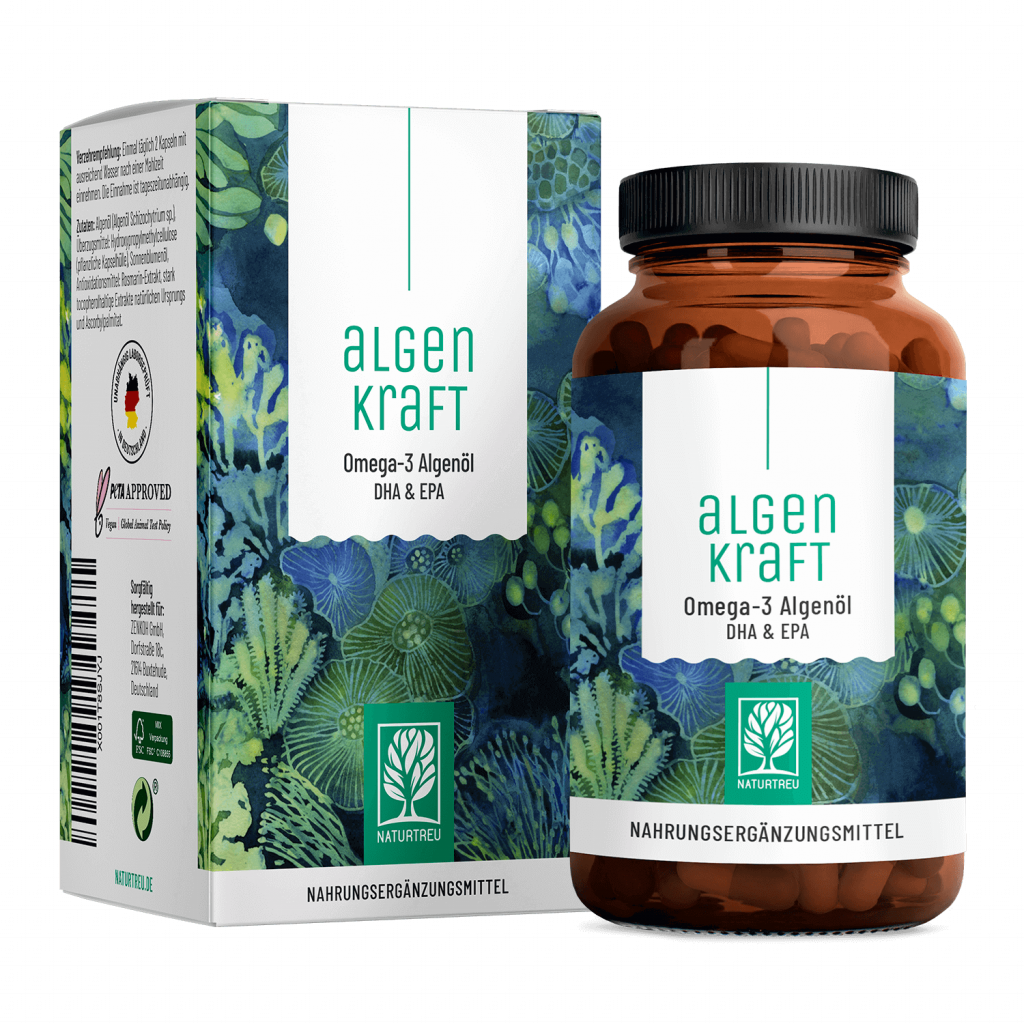 Naturtreu Algenkraft Omega-3 Algenöl Kapseln DHA EPA vegan Schizochytrium sp. Made in Germany