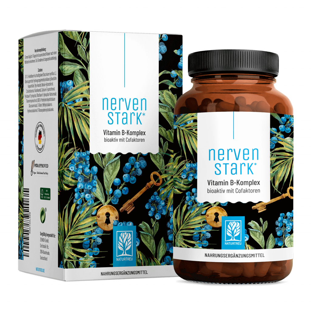 Naturtreu Nervenstark Vitamin B Komplex alle 8 B-Vitamine bioaktiv 3 Cofaktoren 120 Kapseln vegan Made in Germany