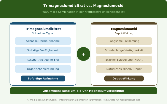 Trimagnesiumdicitrat vs Magnesiumoxid Vergleich Kraftreserve Infografik