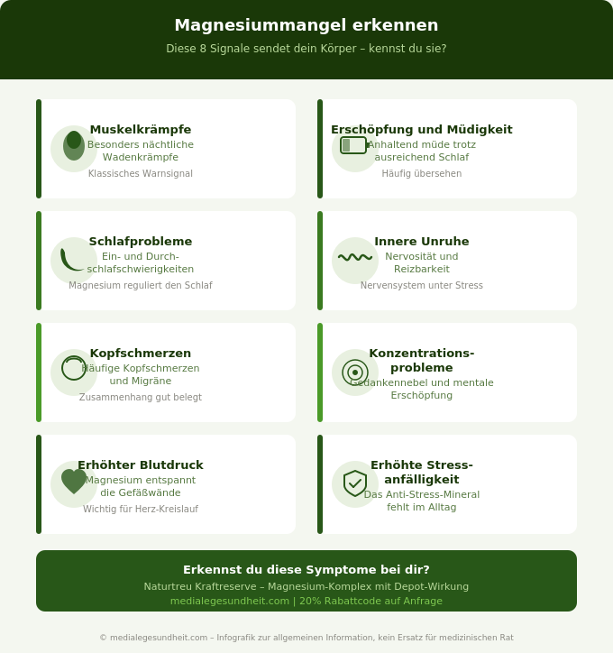 Magnesiummangel Symptome Übersicht Infografik