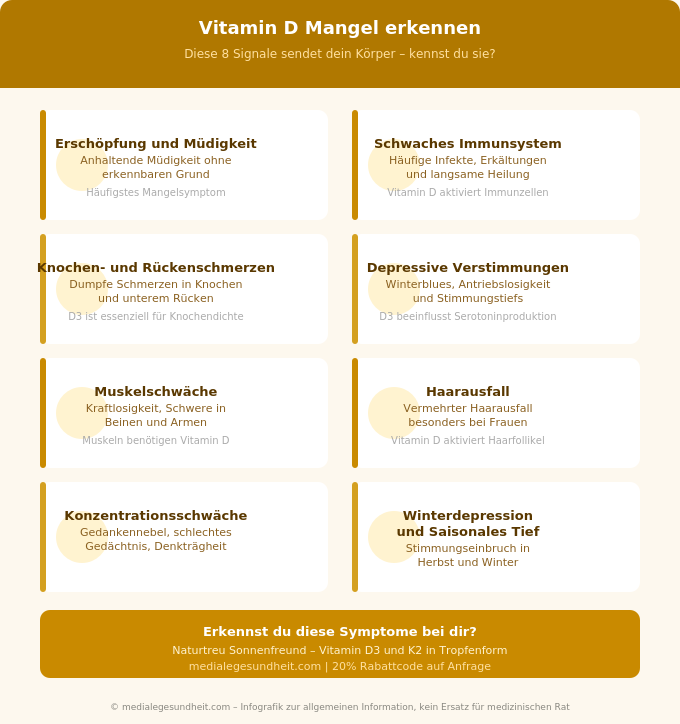 Vitamin D Mangel Symptome Übersicht Infografik