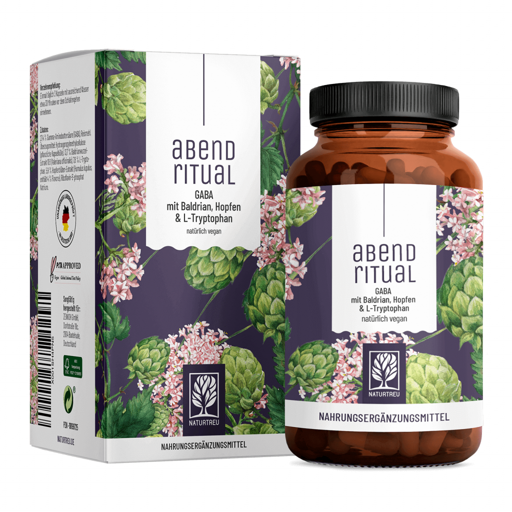 Naturtreu Abendritual GABA Baldrian Hopfen L-Tryptophan Schlaf Komplex vegan Made in Germany