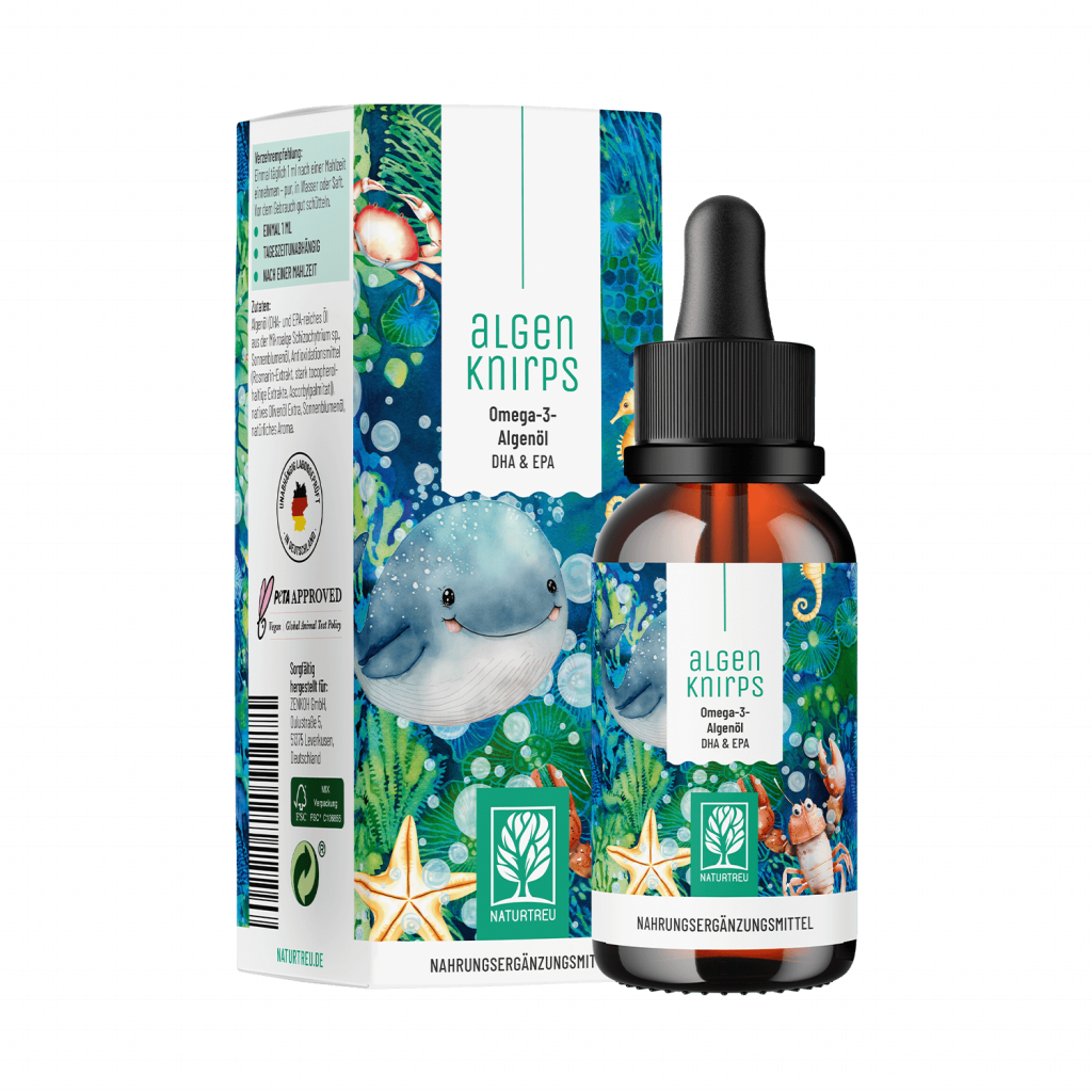 Naturtreu Algenknirps Omega-3 DHA EPA Kinder Algenöl vegan Made in Germany ab 4 Jahren