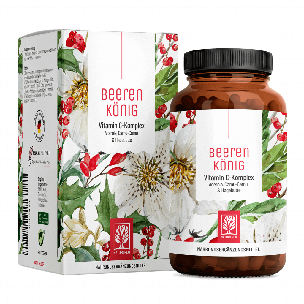 Naturtreu Beerenkönig Vitamin C Komplex Acerola Camu-Camu Hagebutte hochdosiert vegan Made in Germany