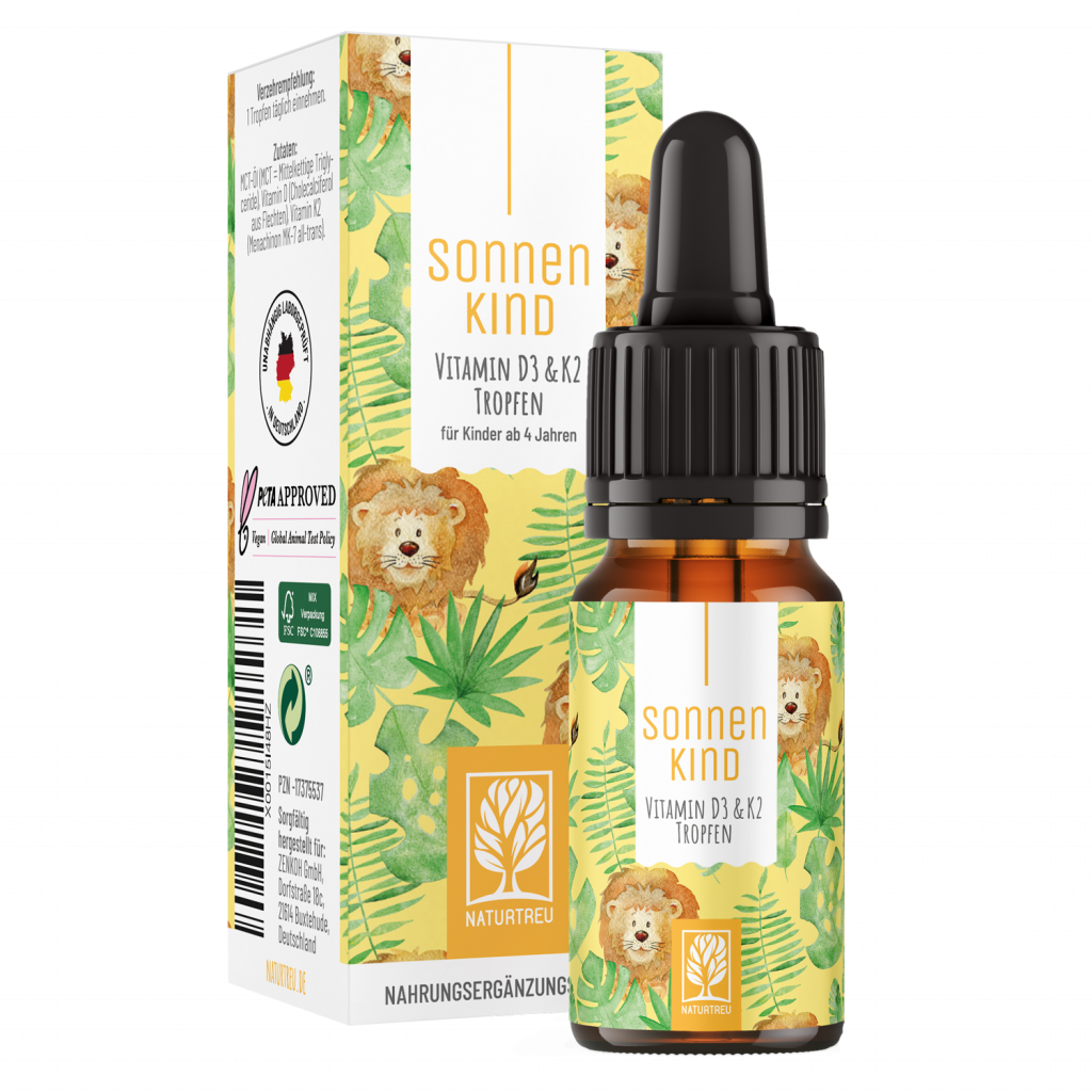 Naturtreu Sonnenkind Vitamin D3 K2 Tropfen Kinder ab 4 Jahren vegan Made in Germany