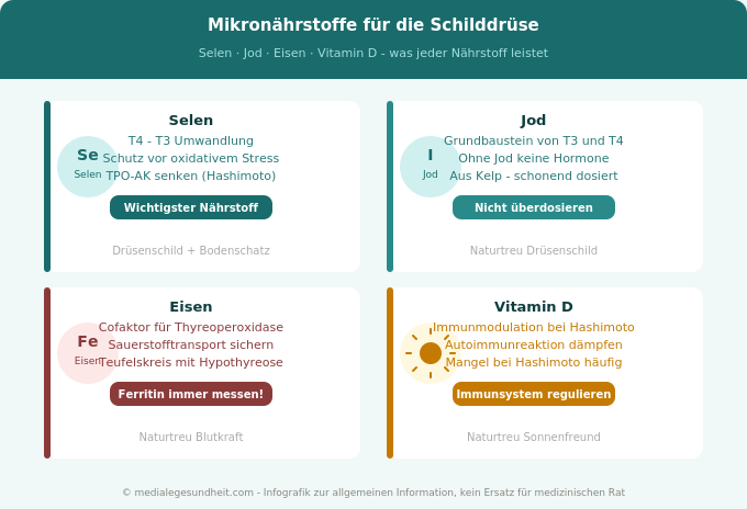 Schilddrüse Mikronährstoffe Selen Jod Eisen Vitamin D Infografik