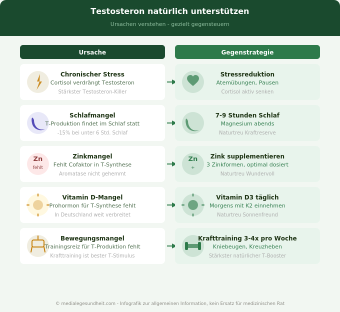 Testosteron natürlich erhöhen Ursachen Stress Schlaf Zink Infografik