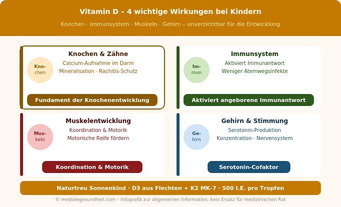 Vitamin D Kinder Wirkung Knochen Immunsystem Muskeln Übersicht Infografik