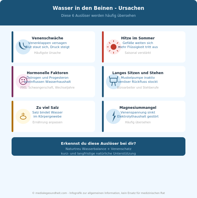 Wasser in den Beinen Ursachen Übersicht Venenschwäche Hormone Infografik