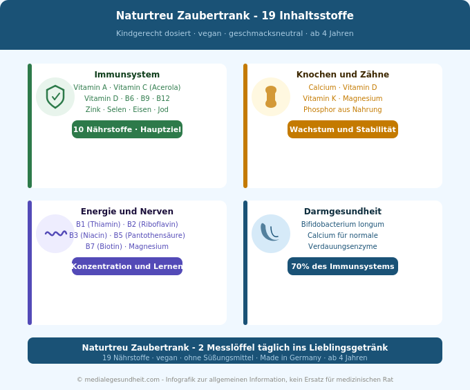 Naturtreu Zaubertrank Inhaltsstoffe Übersicht Immunsystem Kinder Infografik