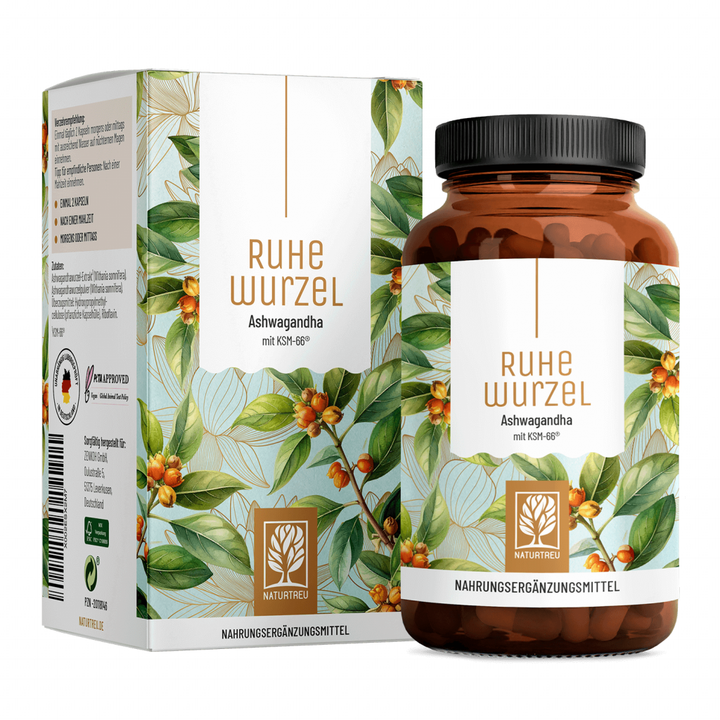Naturtreu Ruhewurzel Ashwagandha KSM-66 Stress Cortisol Komplex vegan Made in Germany