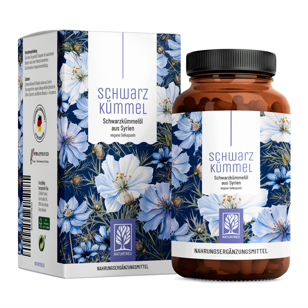 Naturtreu Schwarzkümmel Schwarzkümmelöl Nigella sativa Vitamin E vegan Made in Germany