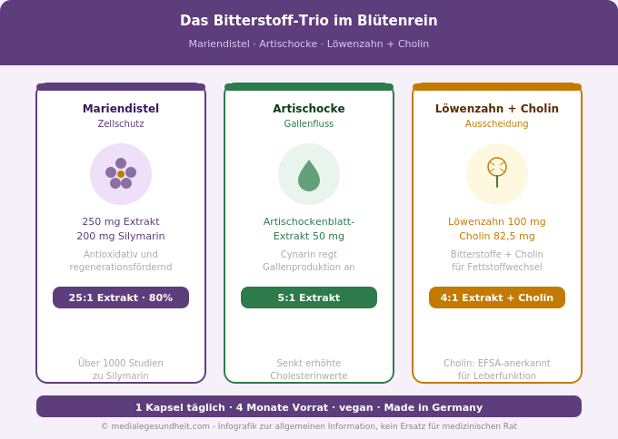 Naturtreu Blütenrein Mariendistel Artischocke Löwenzahn Cholin Wirkung Infografik