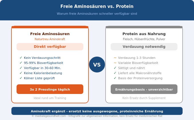 Freie Aminosäuren vs Protein Bioverfügbarkeit Aufnahme Vergleich Infografik