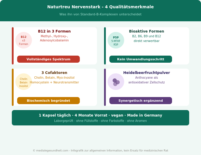 Naturtreu Nervenstark Qualitätsmerkmale B12 drei Formen bioaktiv Cofaktoren Infografik
