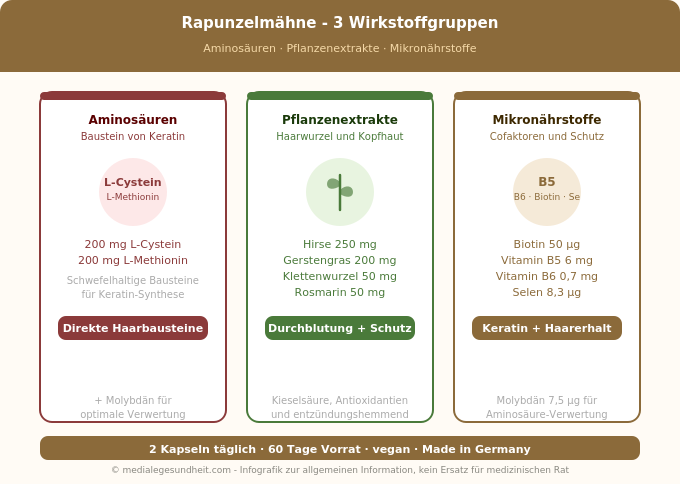 Naturtreu Rapunzelmähne Inhaltsstoffe Aminosäuren Hirse Biotin Übersicht Infografik