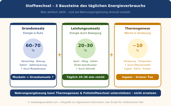 Stoffwechsel Grundumsatz Leistungsumsatz Thermogenese Übersicht Infografik