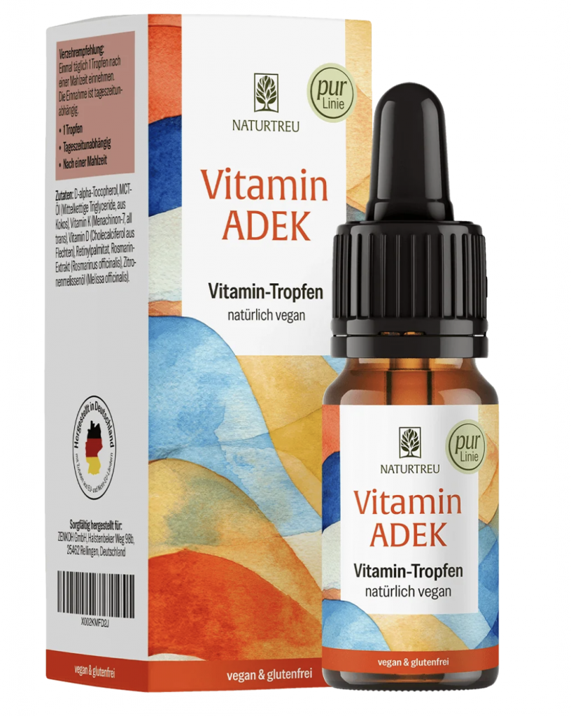 Naturtreu Vitamin ADEK Pur Linie Tropfen fettlösliche Vitamine A D E K vegan Made in Germany 11 Monate Vorrat