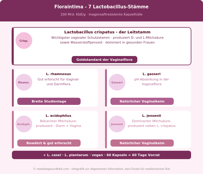  Floraintima 7 Lactobacillus Stämme Übersicht vaginale Intimflora Infografik