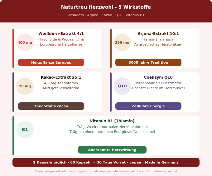 Naturtreu Herzwohl Weißdorn Arjuna Q10 Vitamin B1 Wirkstoffe Infografik