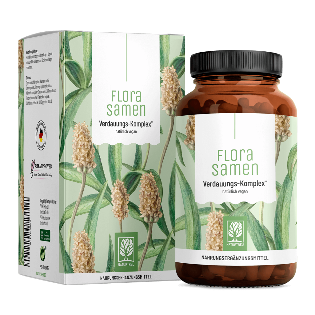 Naturtreu Florasamen Flohsamenschalen Myo-Inositol Kümmel Fenchel Kapseln vegan Made in Germany