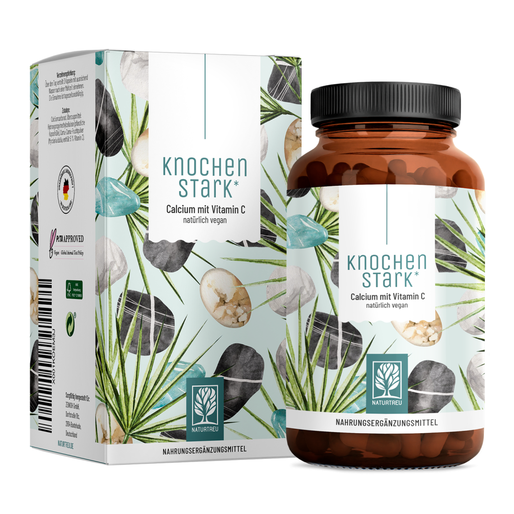 Naturtreu Knochenstark Calciumcarbonat 800mg Camu-Camu Vitamin C 120 Kapseln vegan Made in Germany