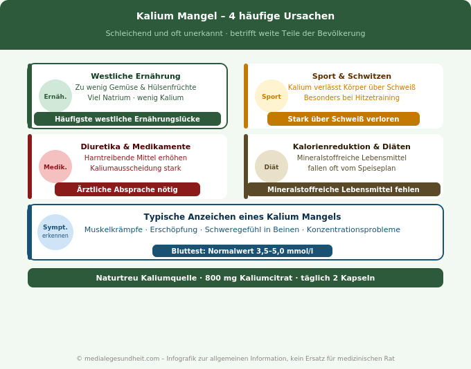 Kalium Mangel Ursachen Risikogruppen Übersicht Infografik