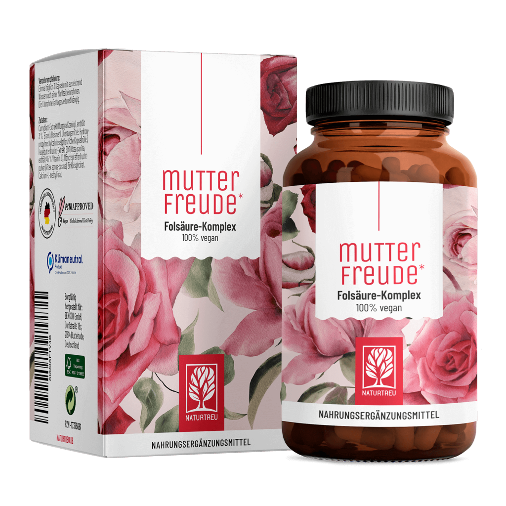 Naturtreu Mutterfreude Mönchspfeffer Folsäure Komplex Zink Eisen Vitamin C 90 Kapseln vegan Made in Germany
